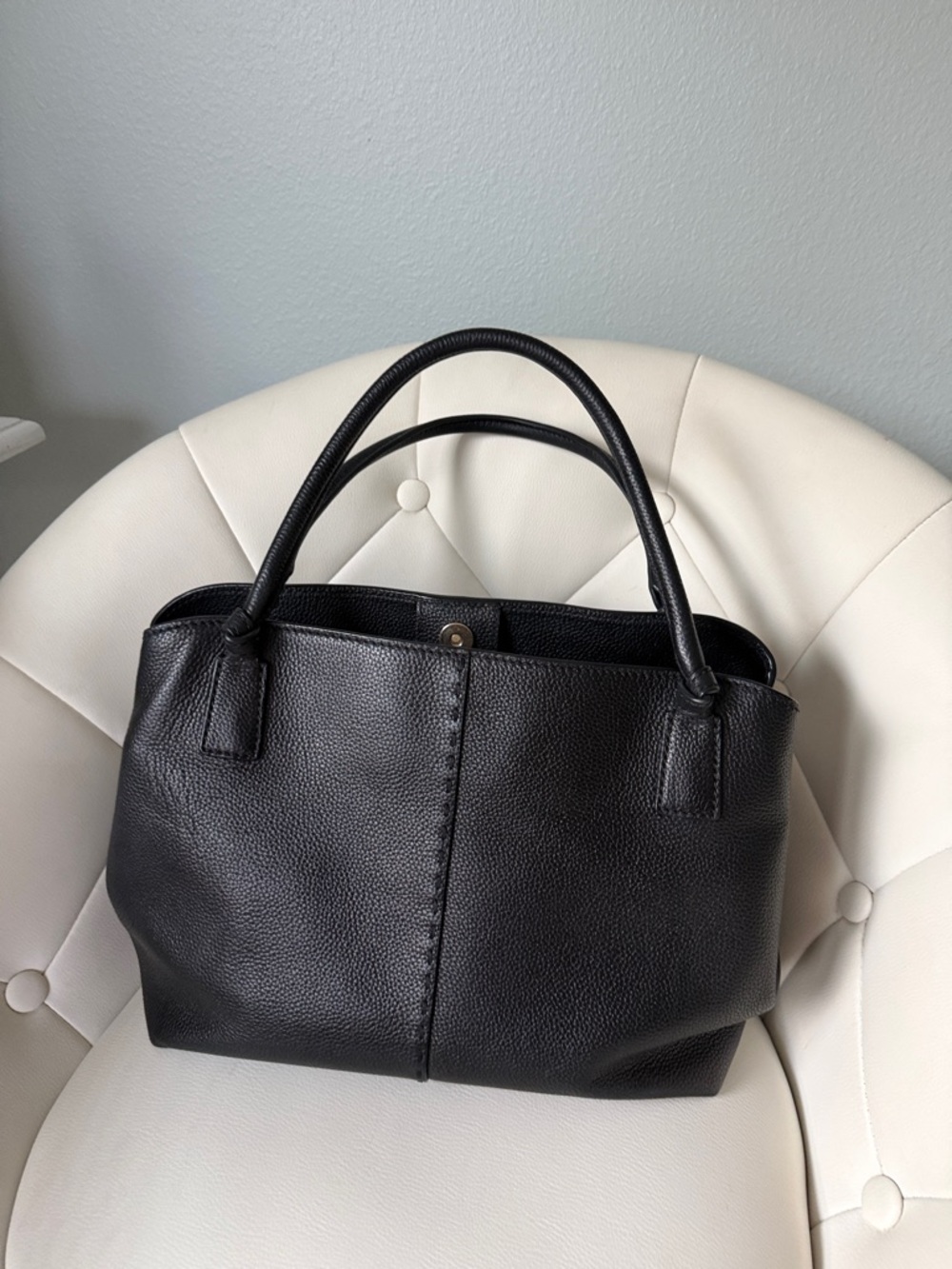 Tory Burch McGraw Black Pebbled Leather Satchel shoulder Bag crossbody Bag - Picture 4 of 16